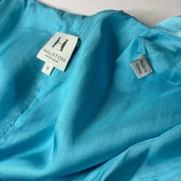 Halston Heritage Dress Turquoise Silk Ruffle Flutter Sleeve V-Neck Party  Size 6